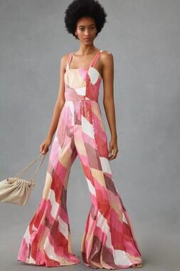 Hutch Pink Abstract Sequin Sleeveless Wide-Leg Jumpsuit Size 10